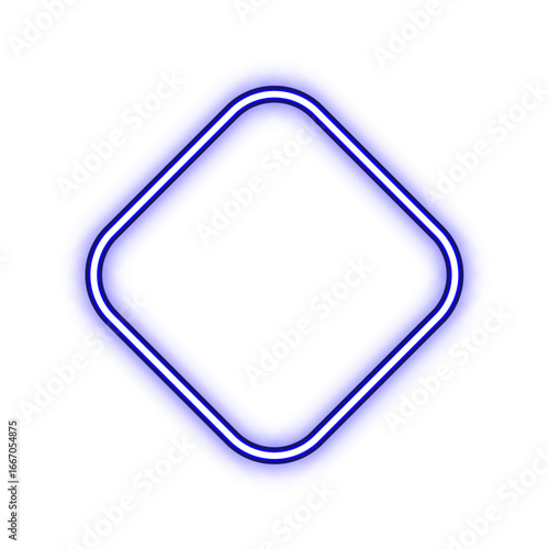 Blue neon glowing rounded diamond shape outline on a white background, creating a modern graphic element.