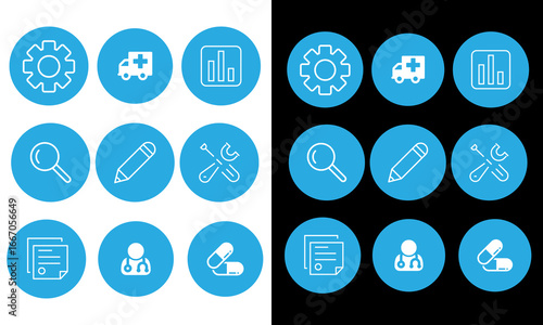 Medical and Healthcare Line Icons Set – Hospital, Doctor, Medicine, Data Analytics, Tools