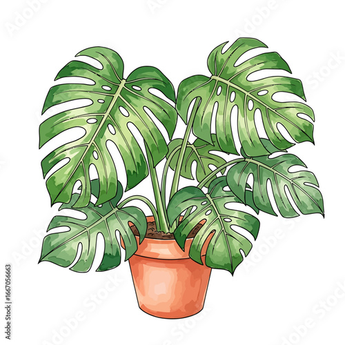 A beautiful Monstera plant in a decorative pot.