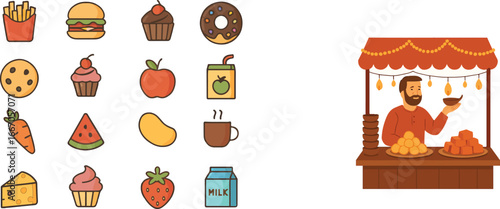 Snacks  and Diya Shop Icon vector