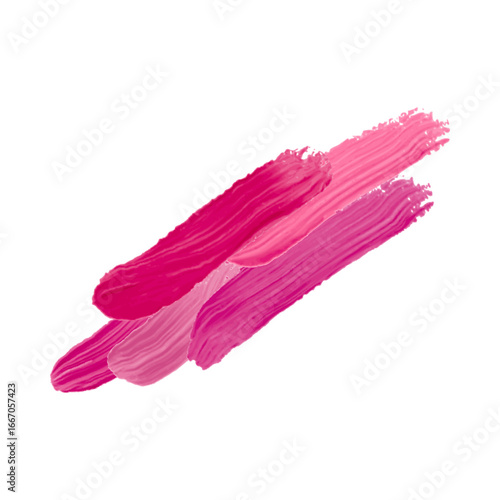 Three vibrant diagonal swatches of pink and magenta lipstick with a textured brushstroke effect.