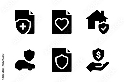 Healthcare and protection icons set: insurance, safety, finance, and home symbols