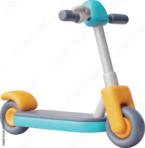 Electric walk scooter 3D cartoon plastic style vector icon, urban Eco transport, volume two-wheeled transportation toy