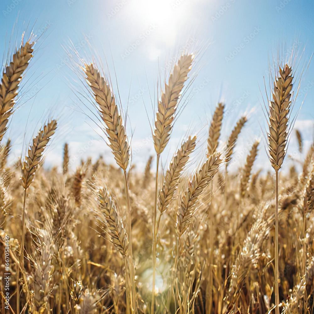 Fototapeta premium Illustration rye field with the sun.created with the help of artificial intelligence.