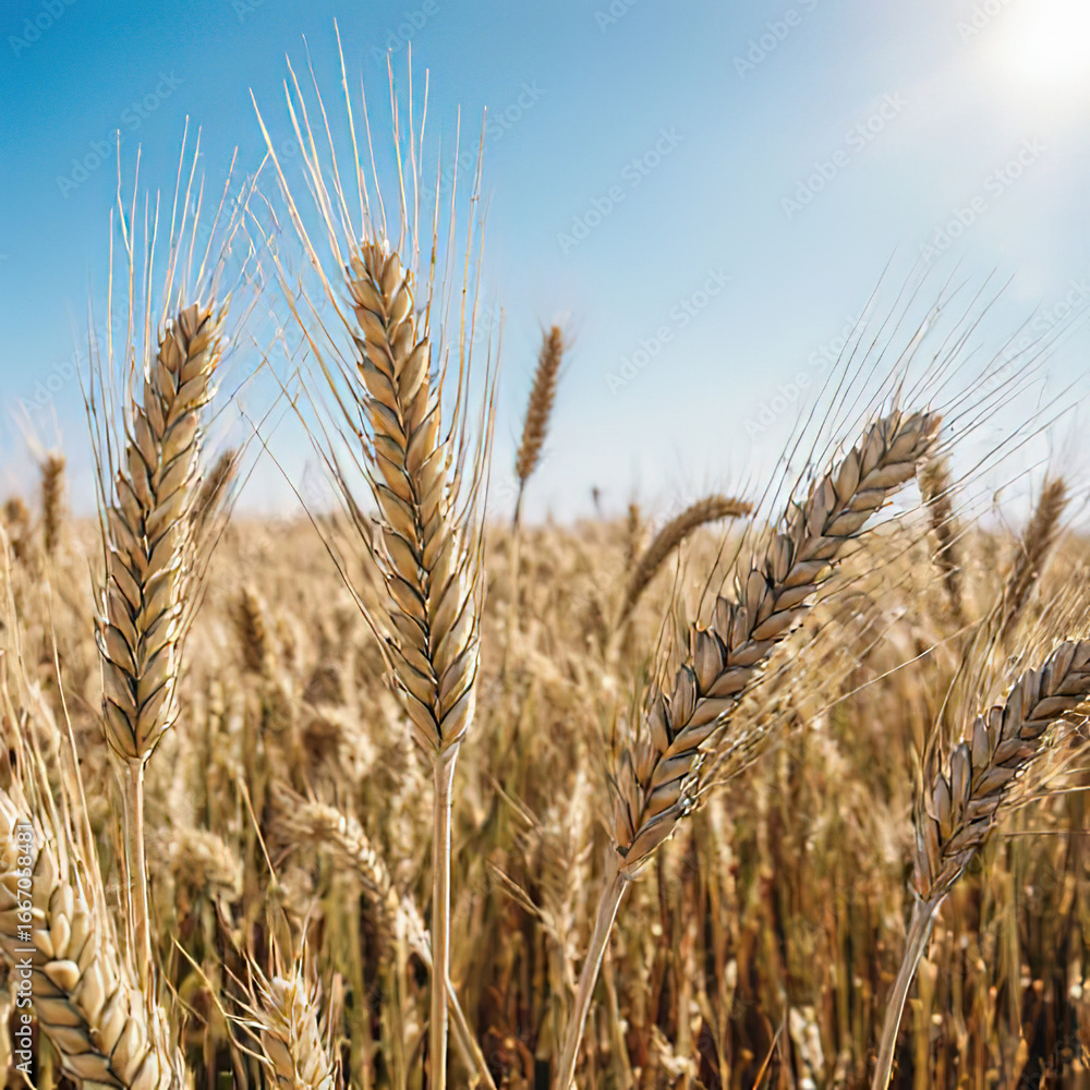 Fototapeta premium Illustration rye field with the sun.created with the help of artificial intelligence.