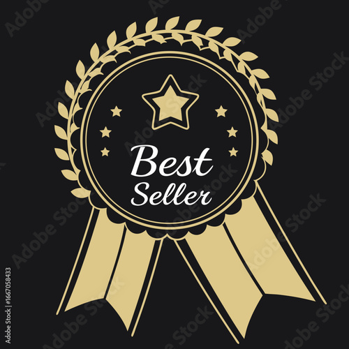 Elegant best seller award with laurel wreath and star on