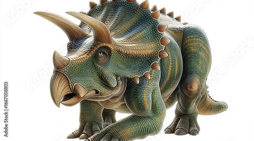 A Triceratops dinosaur illustration in the airbrush art on a white background generative ai