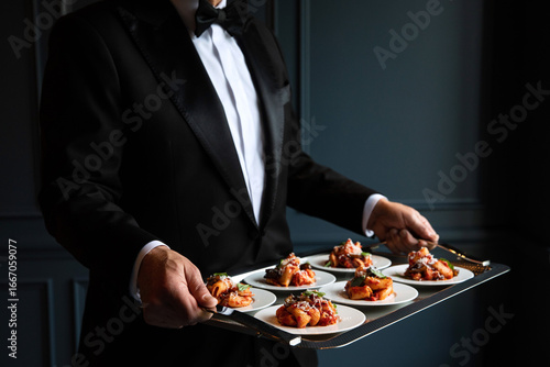 Wallpaper Mural Waiter serving pasta dish from a silver tray Torontodigital.ca