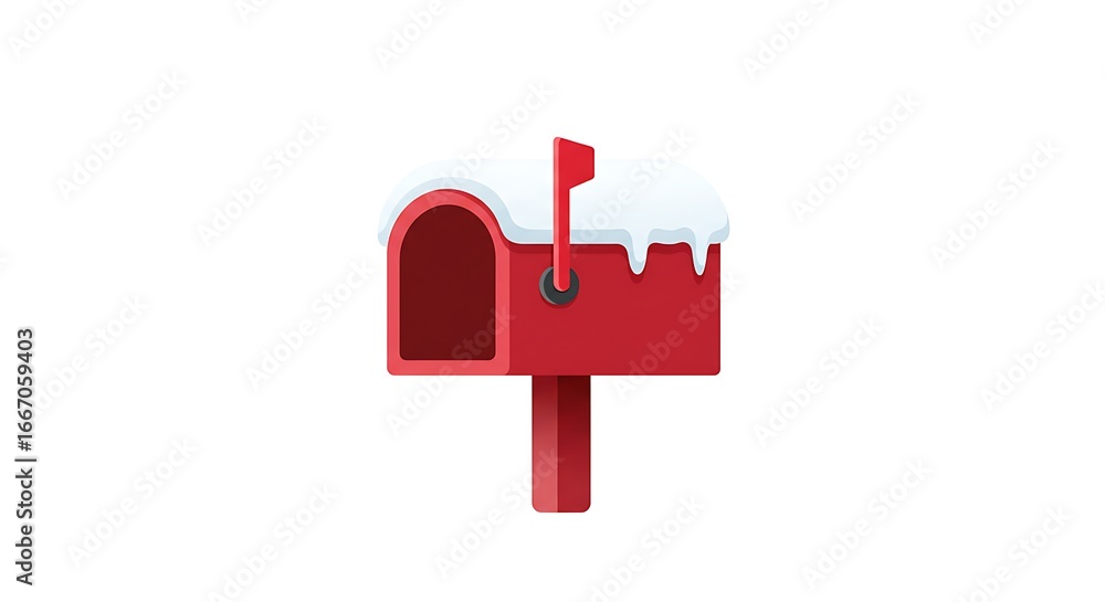 Fototapeta premium Flat icon of a Christmas mailbox with snow on top, isolated on white background