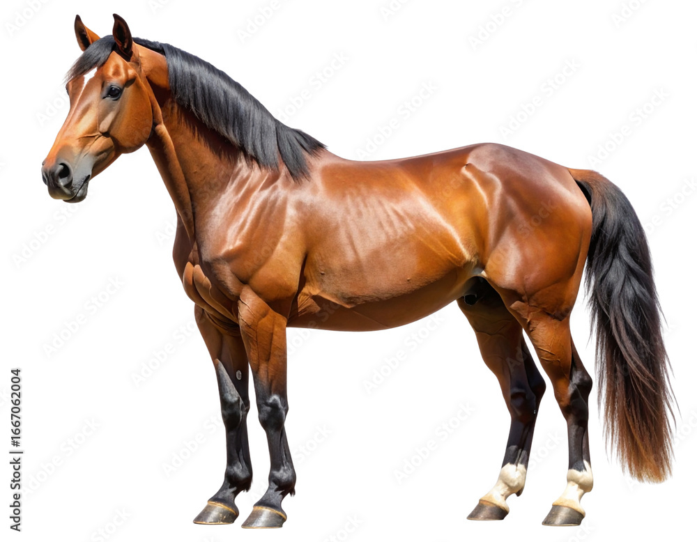 Obraz premium Realistic Side Profile of Brown Horse Standing Calmly, Transparent Background