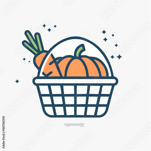 Icône vectorielle minimaliste de corbeille de légumes automnaux