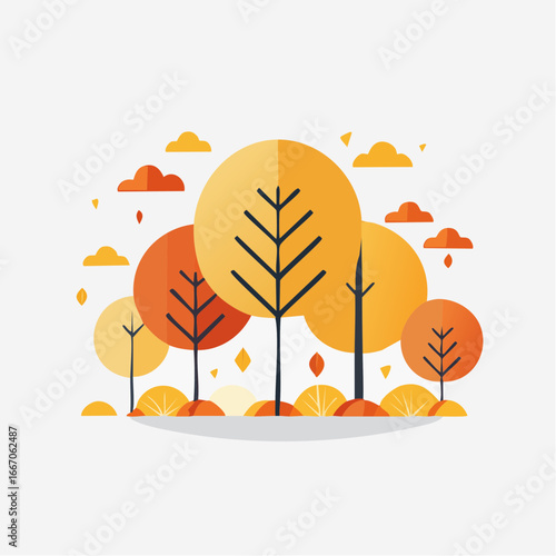 Illustration plate stylisée d’arbres aux couleurs chaudes