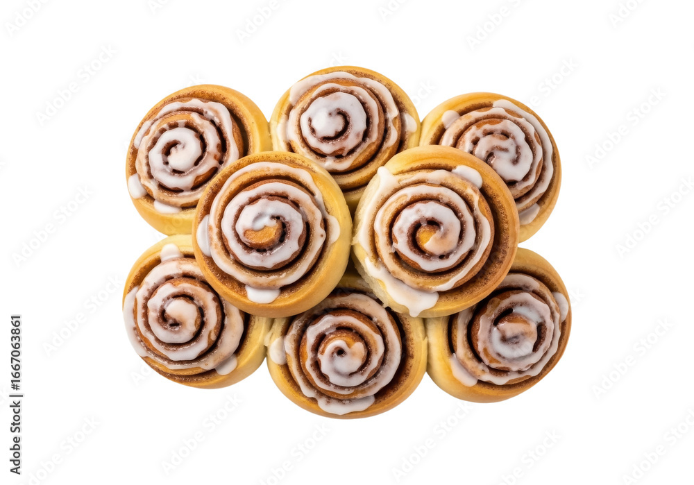 Fototapeta premium Cinnamon Rolls with Glaze Isolated on Transparent Background.