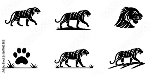 Black Silhouette Tiger Collection Graphic Design