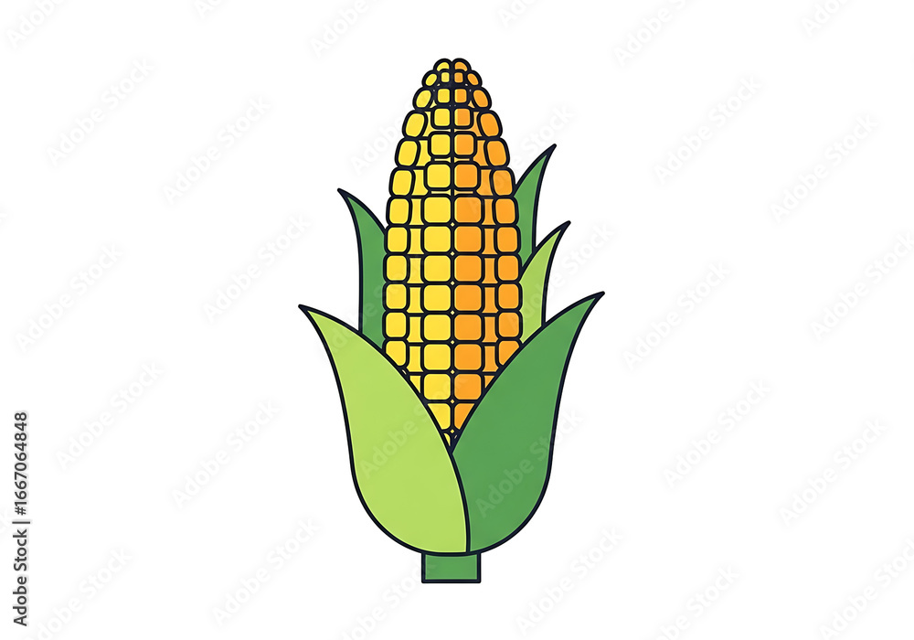 Obraz premium A vibrant illustration of a corn cob, highlighted by contrasting yellow and green hues, set against a dark backdrop.