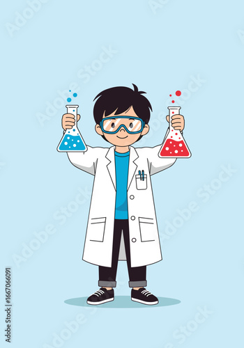 Young scientist engaged in exciting laboratory experimentation with colorful liquids