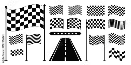 checkered flag with a road vectors illustration 