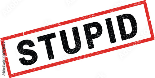 A red and black rubber stamp with the word stupid on a transparent background