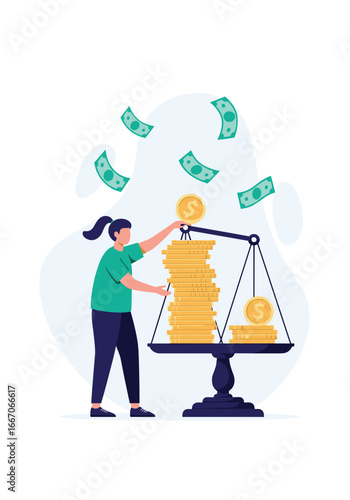 Financial balancing act showing wealth growth and economic stability