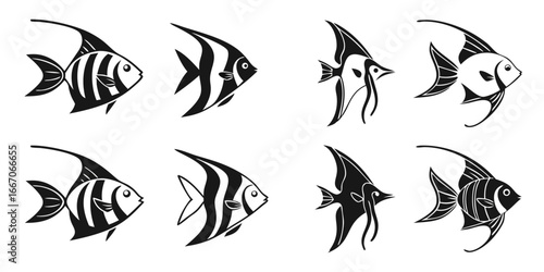 Collection of Stylized Angelfish Silhouettes