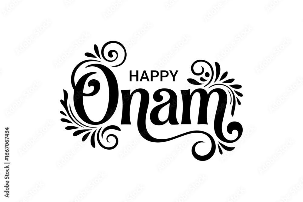 Fototapeta premium Happy Onam decorative typography design festive lettering