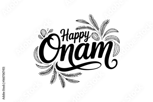 Happy Onam decorative typography design festive lettering