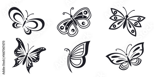 Collection of Stylized Black Butterfly Silhouettes