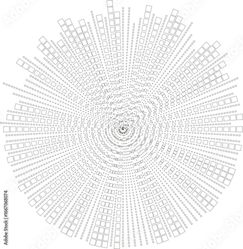 Circular outline design with long squared irregular rays spanning half of the circumference.