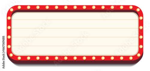 Retro lightbox vector template rectangle form with lightbulb isolated on white background for party poster, banner advertising, promotion and sale billboard, cinema, bar show or restaurant. 10 eps