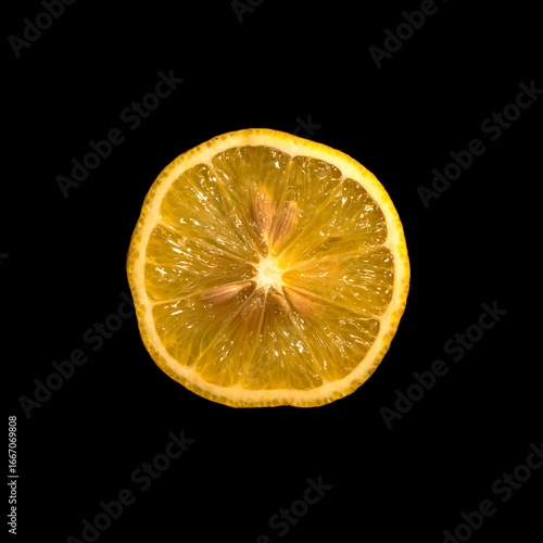 Fresh Lemon Slice on Black Background