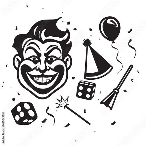 Joker Icon | Clown Face Vector Symbol and Playing Card Illustration