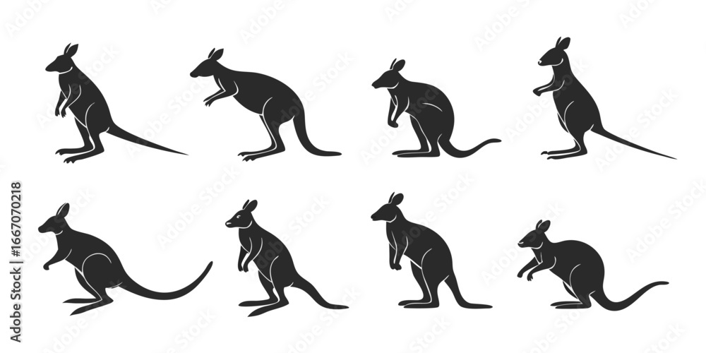 Obraz premium Diverse Kangaroo Silhouettes in Various Poses