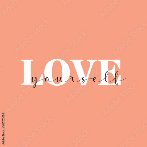 Love yourself handwritten black text isolated on pink background vector.