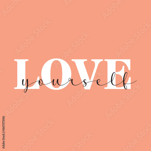 Love yourself handwritten black text isolated on pink background vector.