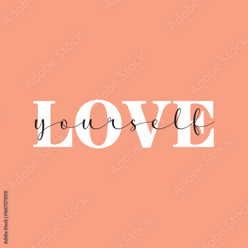 Love yourself handwritten black text isolated on pink background vector.
