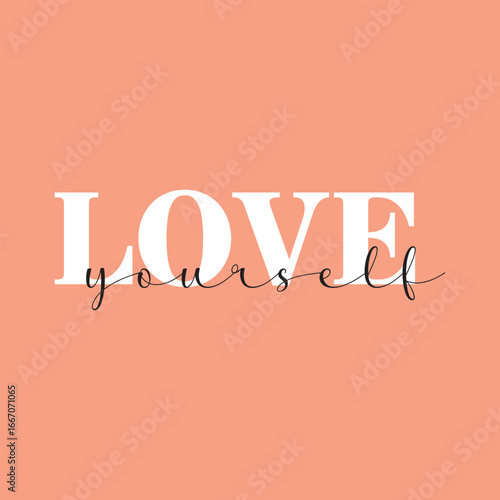 Love yourself handwritten black text isolated on pink background vector.