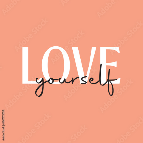 Love yourself handwritten black text isolated on pink background vector.