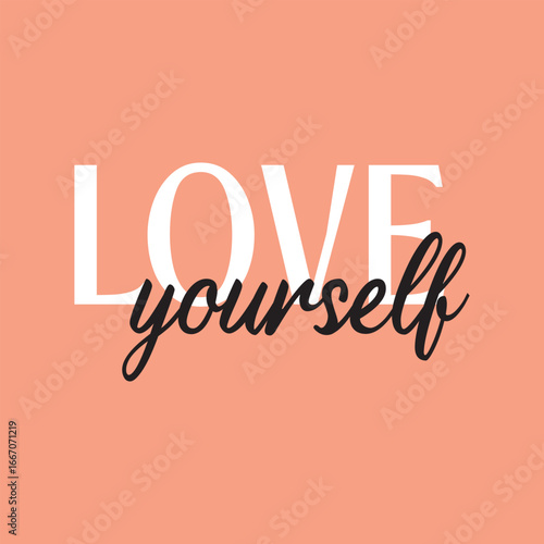 Love yourself handwritten black text isolated on pink background vector.