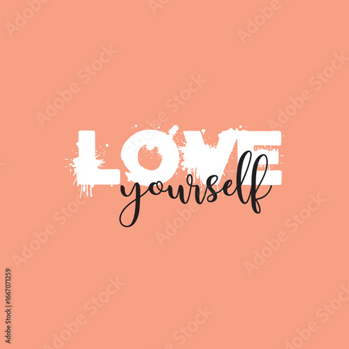 Love yourself handwritten black text isolated on pink background vector.