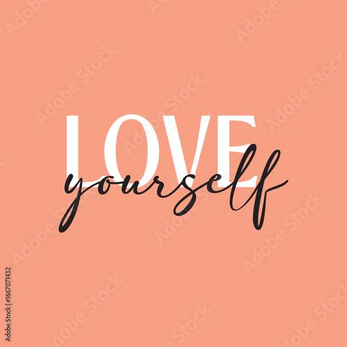 Love yourself handwritten black text isolated on pink background vector.