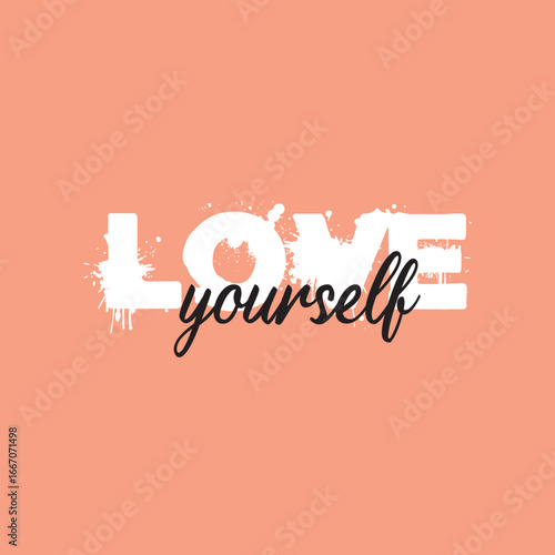Love yourself handwritten black text isolated on pink background vector.