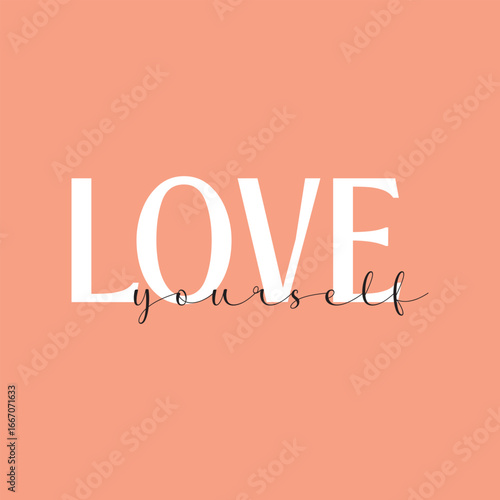 Love yourself handwritten black text isolated on pink background vector.