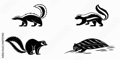 Four Stylized Black Skunk Silhouettes