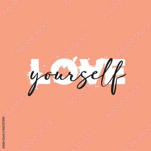 Love yourself handwritten black text isolated on pink background vector.