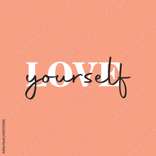 Love yourself handwritten black text isolated on pink background vector.