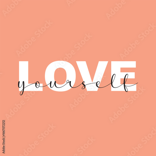 Love yourself handwritten black text isolated on pink background vector.