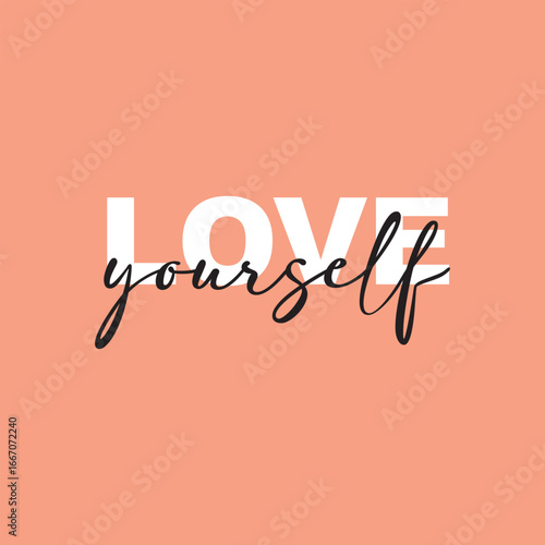 Love yourself handwritten black text isolated on pink background vector.