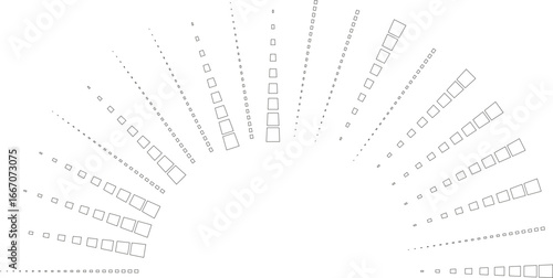 Semicircular outline with squared medium rays arranged around an open center space.