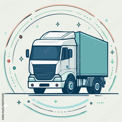 stylized drawing of a truck with a white cab and green body on a light background. effect, transport aesthetics