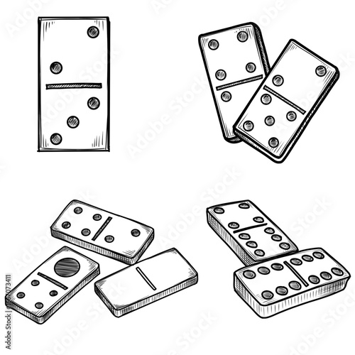Hand drawn domino game pieces sketch illustration set